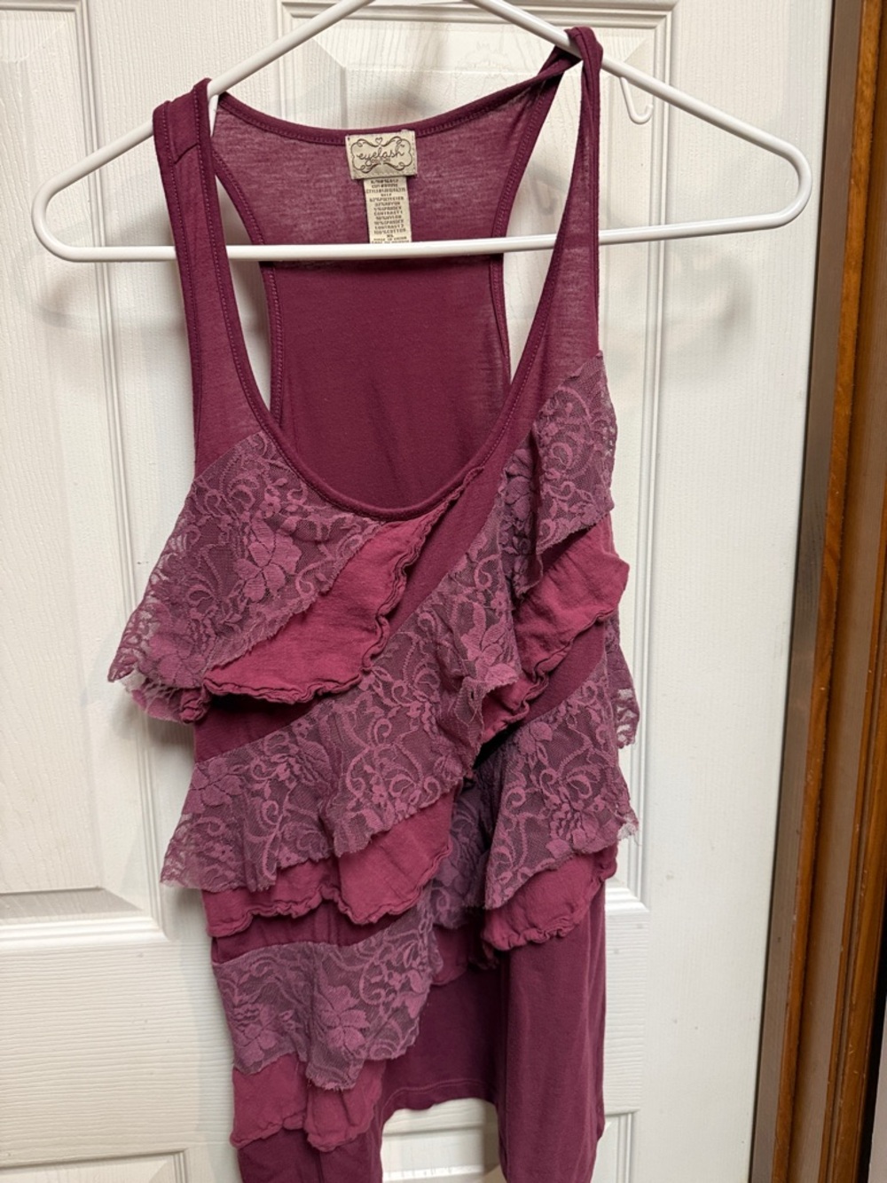 eyelash couture Mauve Lace Ruffle Tank Top